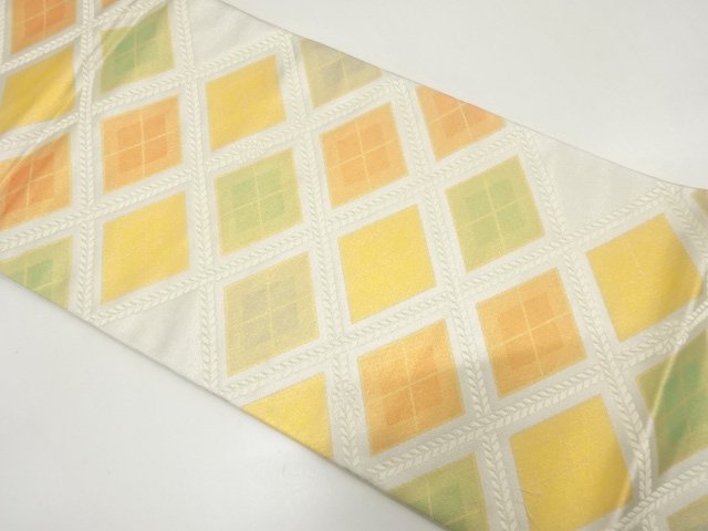 JAPANESE KIMONO / ANTIQUE FUKURO OBI / WOVEN RHOMBUS